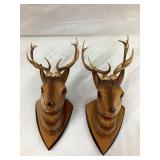 (2) Wood Carved Deer Head Wall Plagues, 11'T