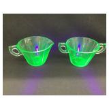 Green Depression Uranium Glass Cream & Sugar,