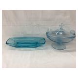 (2) Vintage Blue Glass Pieces