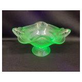 Green Depression Uranium Glass Compote, Glowing,