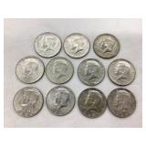 (11) 40% Silver Kennedy Half Dollars