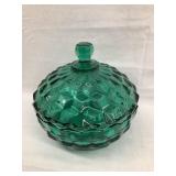Teal Green Fostoria Candy Dish, 5"T