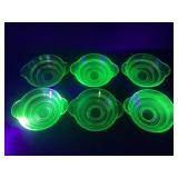 (6) Green Depression Uranium Glass Bowls,