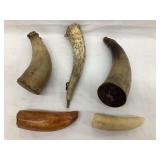 (3) Powder Horns, Some w/ Minor Damage, & (2)