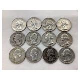 (12) Silver Washington Quarters, Varying