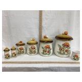 Vintage Mushroom Ceramic Canister Set, S & P &