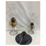 (3) Kerosene Oil Lamps, Incl. (1) Art Pottery