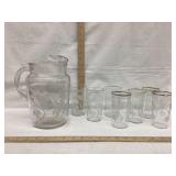 Mid Century Frosted Lemonade Pitcher W/ (7)