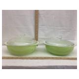 (2) 2 Qt Lime Green Casserole Dishes, Unknown If