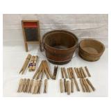 (2) Primitive Wood Child's Wash Tubs, Washboard &
