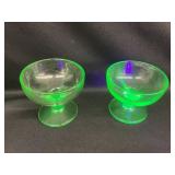 (2) Green Depression Uranium Glass Custards,