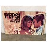 Vintage Pepsi 2 Sided Tin Litho Sign, 60'x38', NO