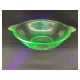 Green Depression Uranium Glass Bowl, Glowing,