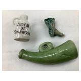 Mini Button Hole Pottery Adv. jug, Green Pottery