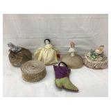(4) Victorian Lady Pin Cushions, Beaded Boot Pin