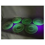 (6) Green Depression Uranium Glass Dessert