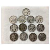 (13) Silver Mercury Dimes
