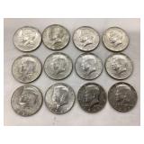 (12) 40% Silver Kennedy Half Dollars