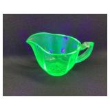 Green Depression Uranium Glass Creamer, Glowing,
