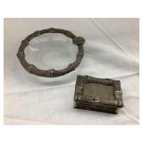 Metal & Glass Ashtray & Metal Match Box