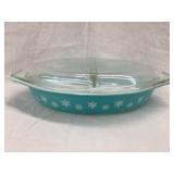 Vintage Pyrex Snowflake Divided Casserole Dish w/