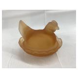 Frosted Amber Colored Glass Hen on a Nest, Rim