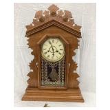 Ingraham & Co. Ornate Wood Mantel Clock w/ Key,