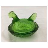 Mini Green Glass Hen on a Nest, 2ï¿½T, 2 1/2ï¿½L