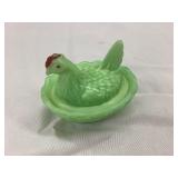 Westmoreland Mini Green Milk Glass Hen on a Nest,