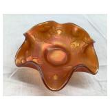 Carnival Glass Ruffled Edge Bowl w/ Kittens, 4