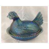 Carnival/Iridescent Glass Hen on a Nest