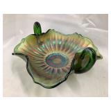 Iridescent Carnival Glass Bonbon Dish Stippled