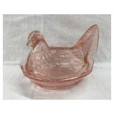 Fenton Pink Depression Glass Hen on a Nest, Rim