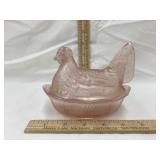 Fenton Iridescent Pink Glass Hen On Nest, 5 1/2"