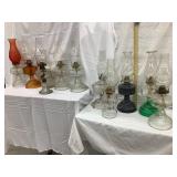 (11) Glass Kerosene Lamps w/ Chimneys, Varying