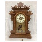 Ingraham Ornate Wood Mantle Clock w/ Key, 21