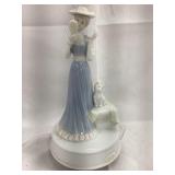 Ceramic Victorian Lady w/ Cat Music Box, Working,