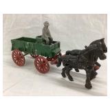 Vintage Cast Aluminum Horse Drawn Wagon w/