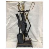 Iron & Brass Fireplace Set w/ Bellow, Metal Base