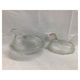 Clear Glass Hen on a Nest, Minor Rim Chips, 7ï¿½L,