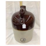 3 Gal. 2 Tone Stoneware Jug, 14 1/2"T, Lip &