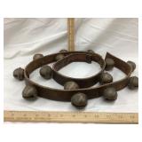 Early Brass Sleigh Bells On Leather Strap, No. 6,