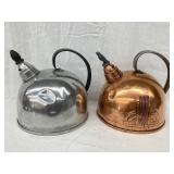 (2) Vintage Tea Kettles, (1) Copper w/ Bird