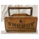 Primitive Snow Boy Wooden Box W/ Handles Added,