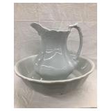 White Ironstone Bowl & Pitcher, UNKNOWN IF