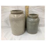 (2) Stoneware Storage Jars, 6 1/2" & 7 1/2"T,