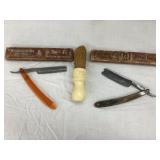 (2) Straight Razors & Barber Brush