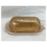 Carnival Glass Covered Butter Dish, 7 1/4"L