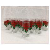(12) Vintage Christmas Poinsettia Glasses, 5"T