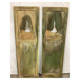 Pair of Primitive Painted Wood Shutters w/ Candle
